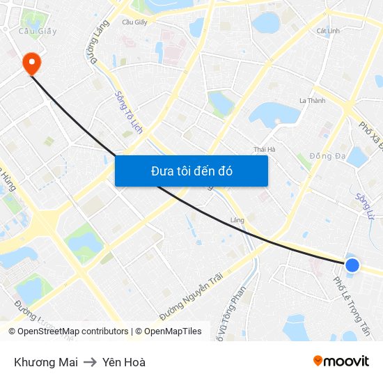 Khương Mai to Yên Hoà map