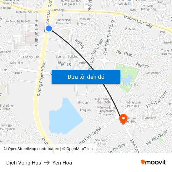 Dịch Vọng Hậu to Yên Hoà map