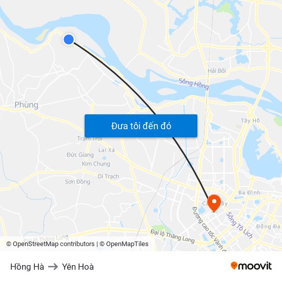 Hồng Hà to Yên Hoà map