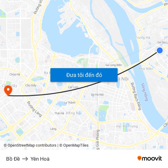 Bồ Đề to Yên Hoà map