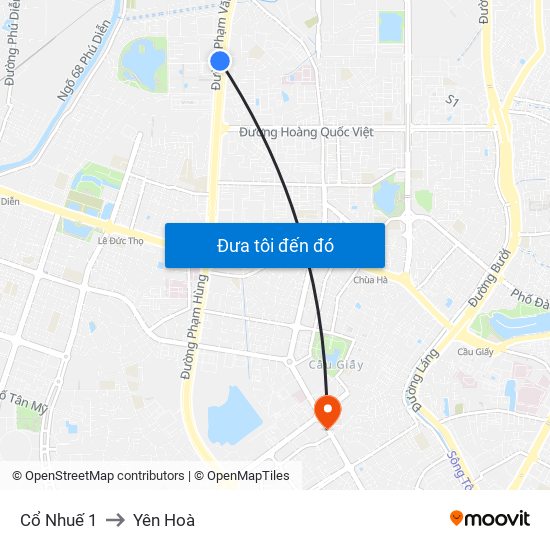 Cổ Nhuế 1 to Yên Hoà map