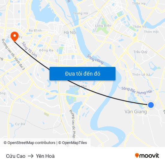 Cửu Cao to Yên Hoà map