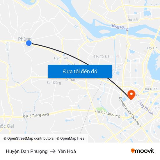 Huyện Đan Phượng to Yên Hoà map