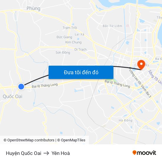 Huyện Quốc Oai to Yên Hoà map