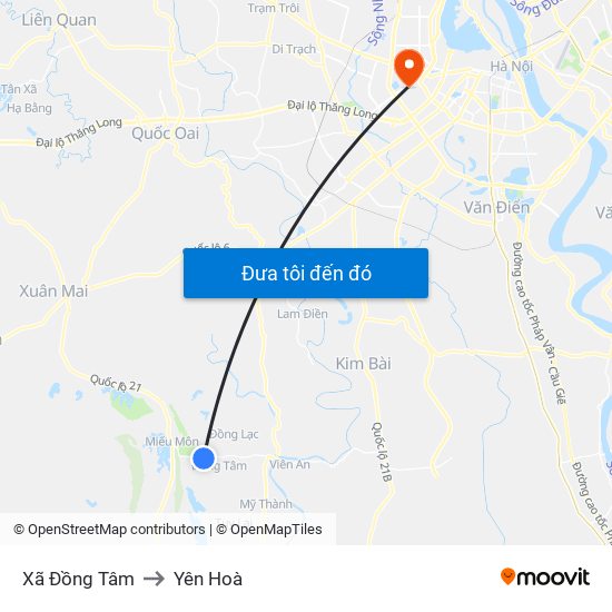 Xã Đồng Tâm to Yên Hoà map