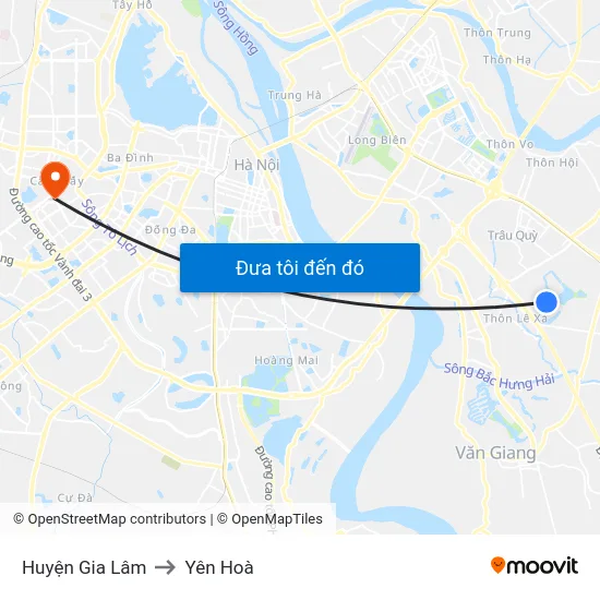 Huyện Gia Lâm to Yên Hoà map