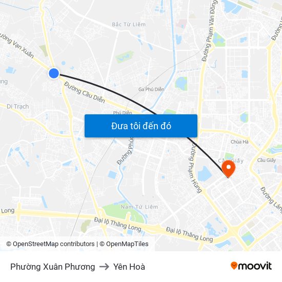 Phường Xuân Phương to Yên Hoà map