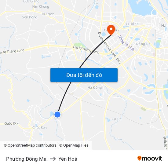 Phường Đồng Mai to Yên Hoà map