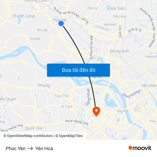 Phúc Yên to Yên Hoà map