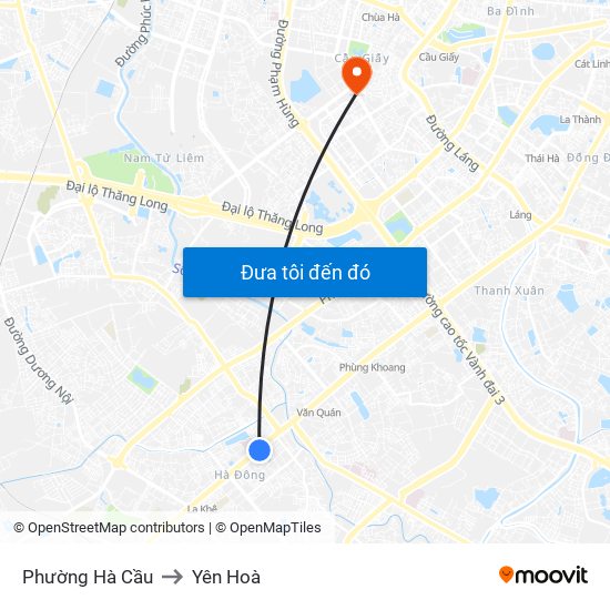 Phường Hà Cầu to Yên Hoà map