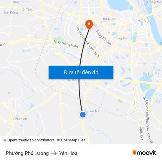 Phường Phú Lương to Yên Hoà map