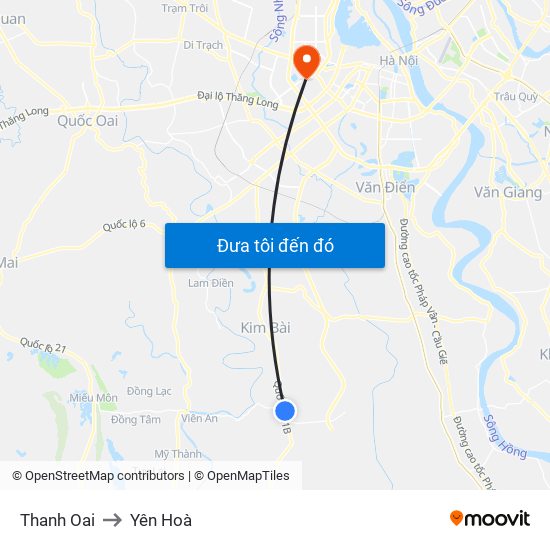Thanh Oai to Yên Hoà map