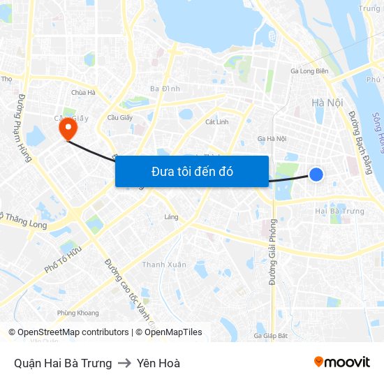 Quận Hai Bà Trưng to Yên Hoà map