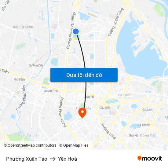 Phường Xuân Tảo to Yên Hoà map