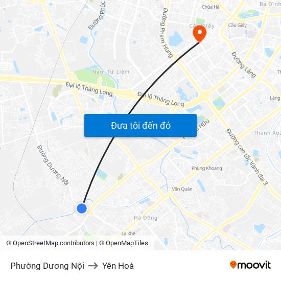 Phường Dương Nội to Yên Hoà map