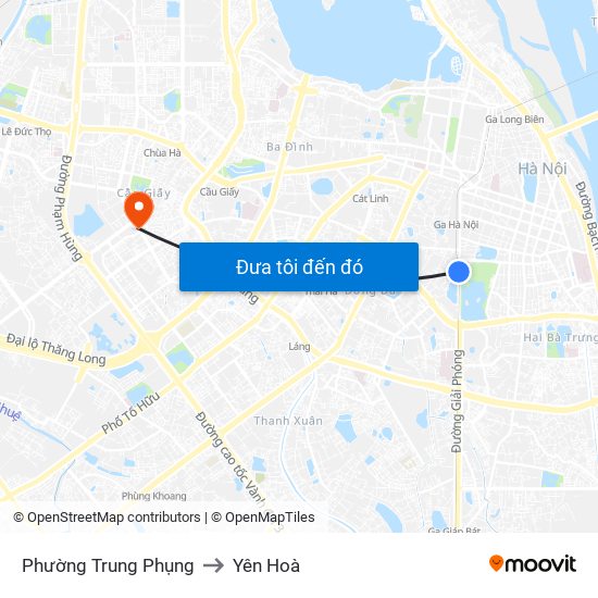 Phường Trung Phụng to Yên Hoà map