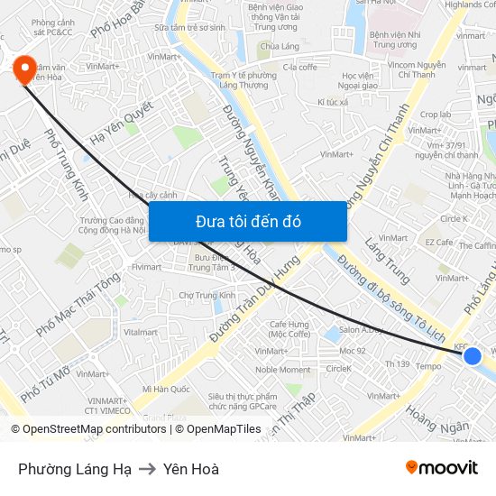 Phường Láng Hạ to Yên Hoà map