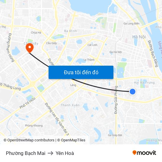 Phường Bạch Mai to Yên Hoà map