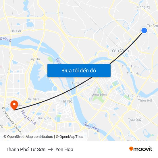 Thành Phố Từ Sơn to Yên Hoà map