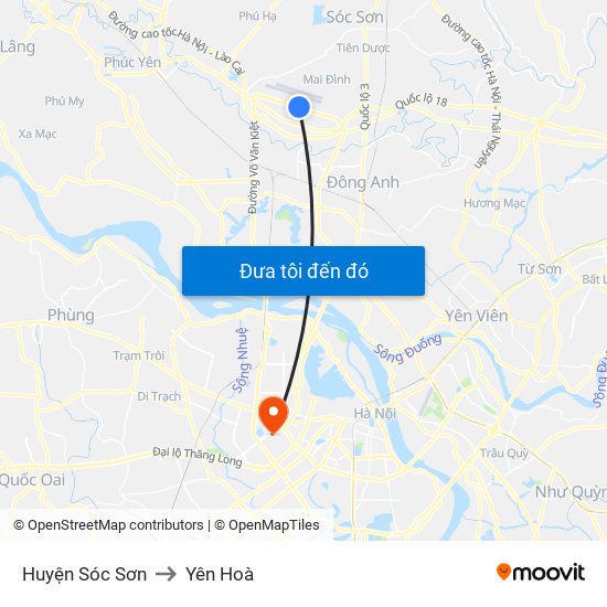 Huyện Sóc Sơn to Yên Hoà map