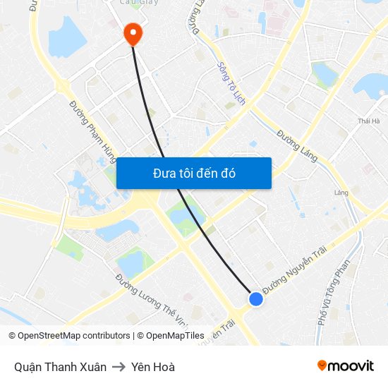 Quận Thanh Xuân to Yên Hoà map