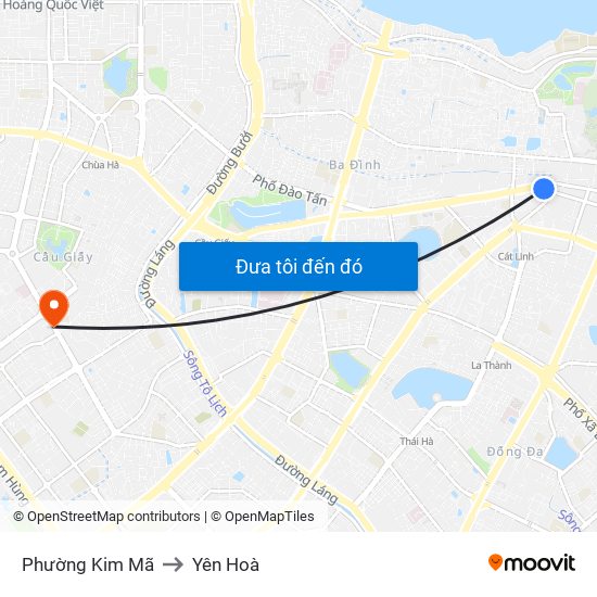 Phường Kim Mã to Yên Hoà map