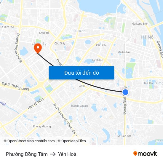 Phường Đồng Tâm to Yên Hoà map