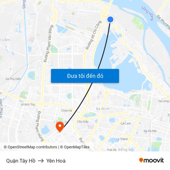 Quận Tây Hồ to Yên Hoà map