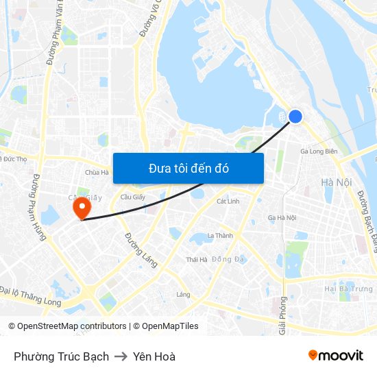 Phường Trúc Bạch to Yên Hoà map