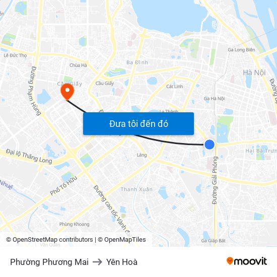 Phường Phương Mai to Yên Hoà map