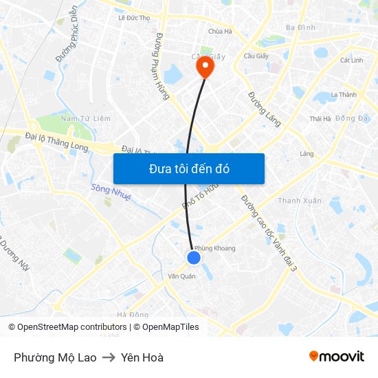 Phường Mộ Lao to Yên Hoà map