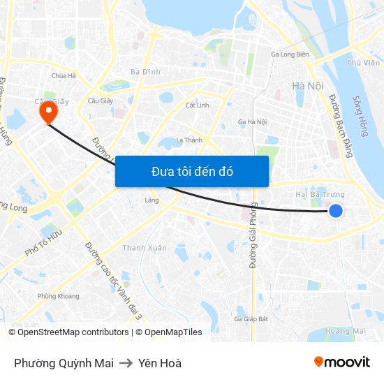 Phường Quỳnh Mai to Yên Hoà map