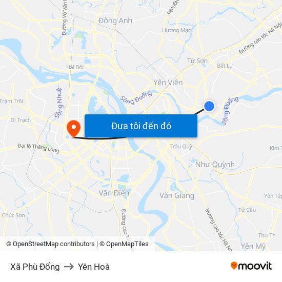 Xã Phù Đổng to Yên Hoà map