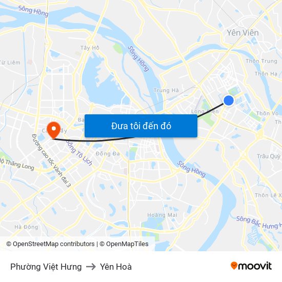 Phường Việt Hưng to Yên Hoà map