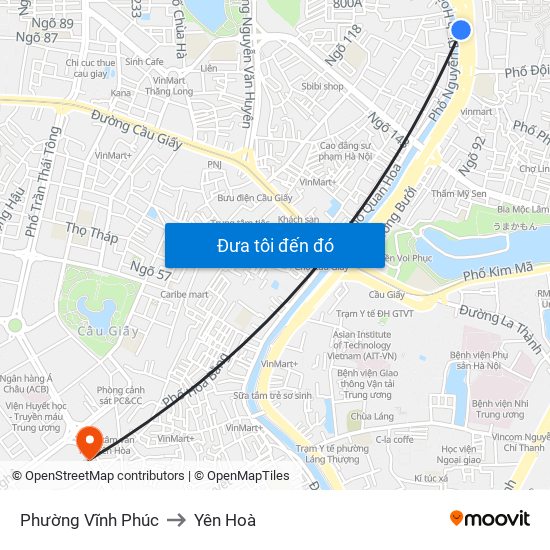 Phường Vĩnh Phúc to Yên Hoà map