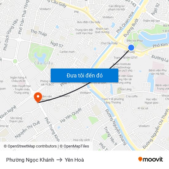 Phường Ngọc Khánh to Yên Hoà map