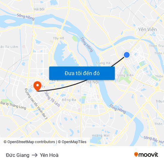 Đức Giang to Yên Hoà map