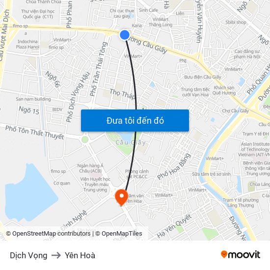 Dịch Vọng to Yên Hoà map