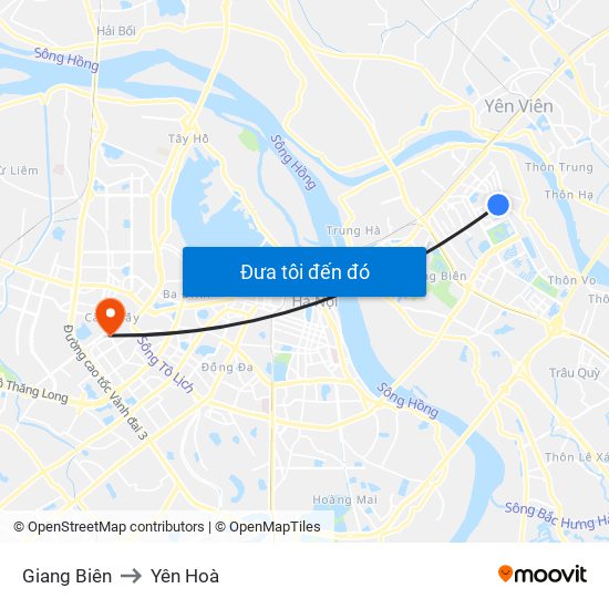 Giang Biên to Yên Hoà map