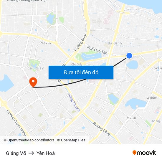 Giảng Võ to Yên Hoà map