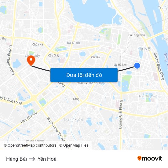 Hàng Bài to Yên Hoà map