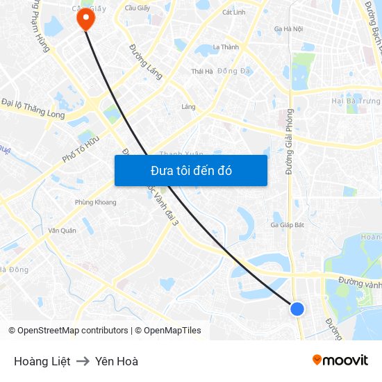 Hoàng Liệt to Yên Hoà map