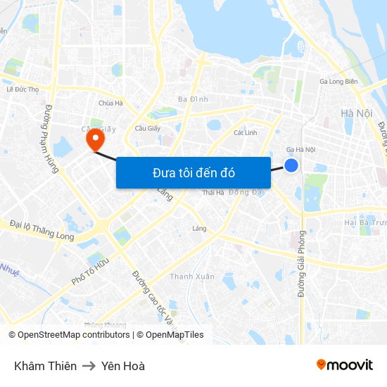 Khâm Thiên to Yên Hoà map