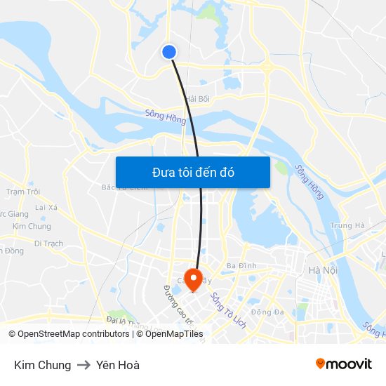 Kim Chung to Yên Hoà map