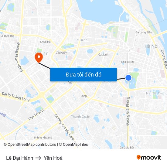 Lê Đại Hành to Yên Hoà map