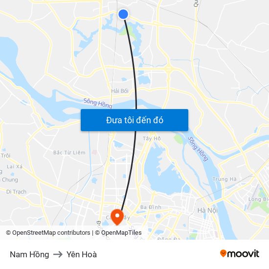 Nam Hồng to Yên Hoà map