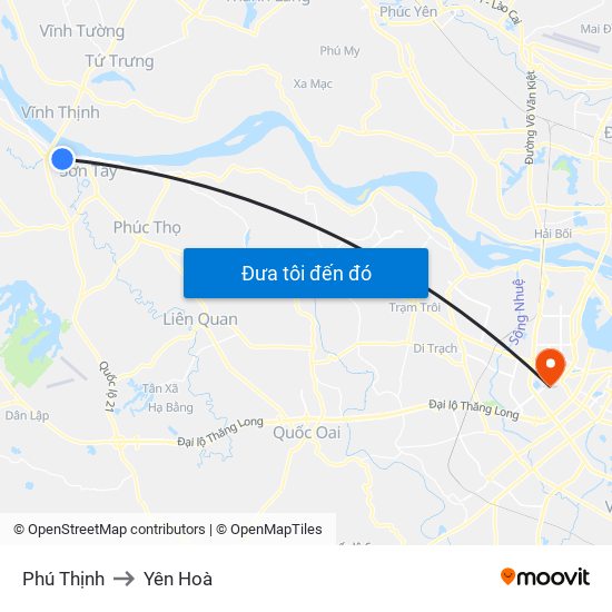 Phú Thịnh to Yên Hoà map