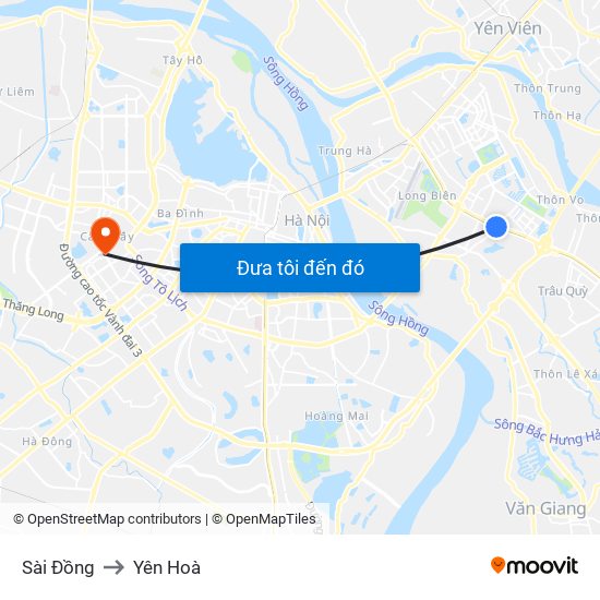 Sài Đồng to Yên Hoà map