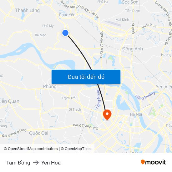 Tam Đồng to Yên Hoà map