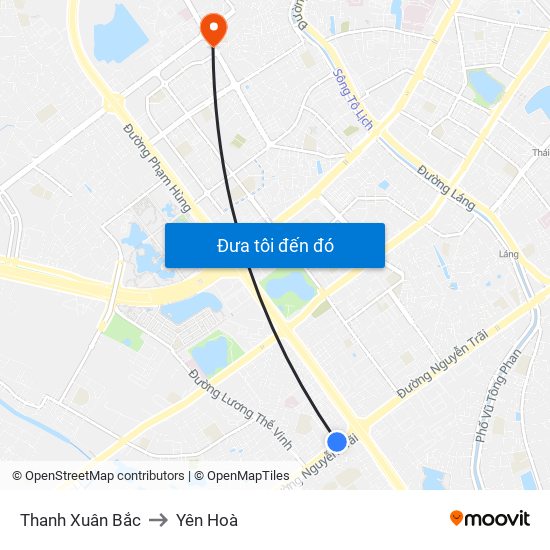 Thanh Xuân Bắc to Yên Hoà map